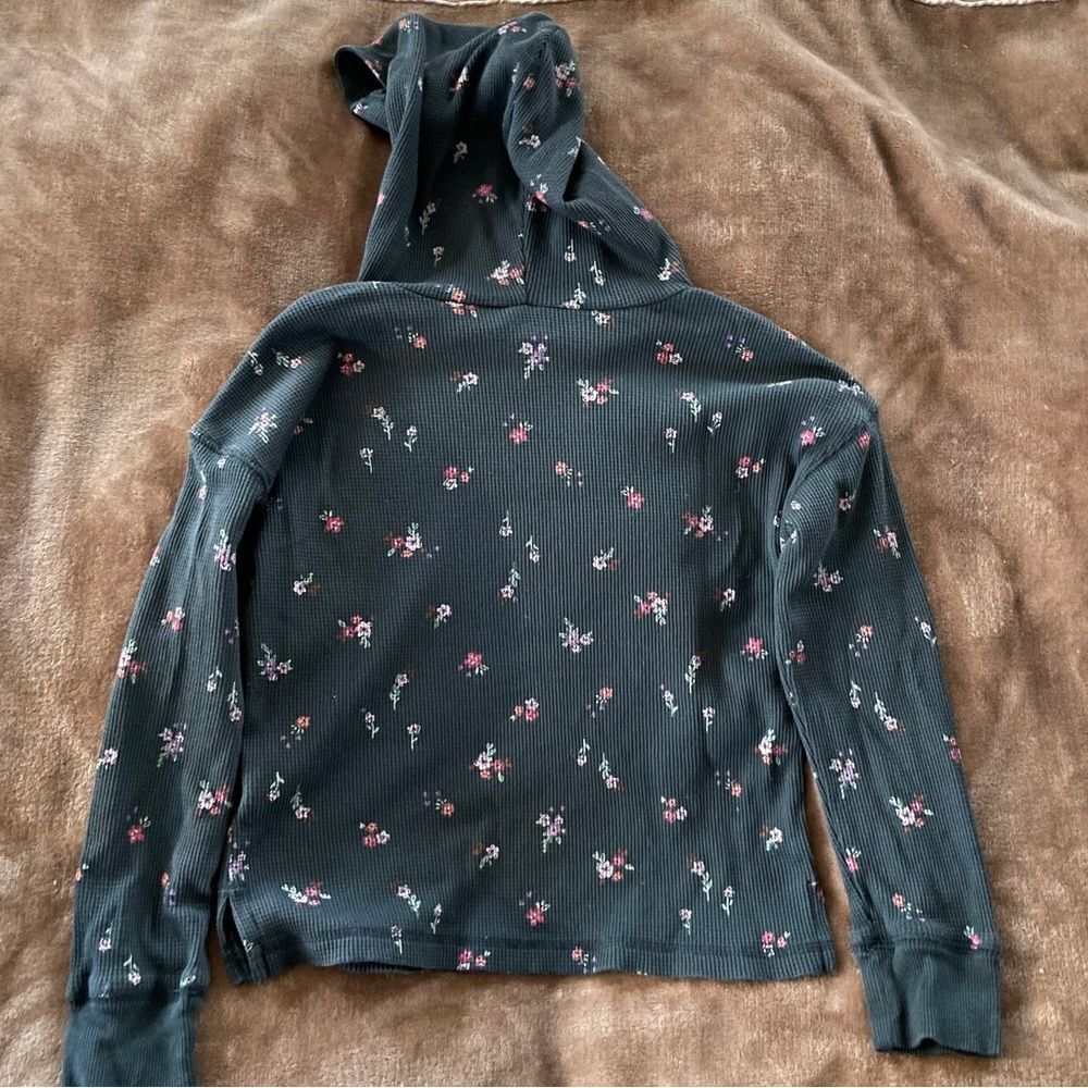 Carter's Girls Dark Blue Waffle Knit Floral Cotton Hoodie Size 7 - Picture 7 of 7